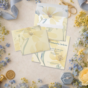 Pale Yellow Soft Blue Watercolor Floral Wedding Envelope
