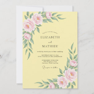 Pale Yellow Soft Floral Wedding Invitation