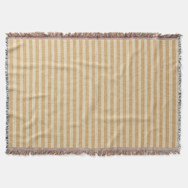 Pale Yellow Stripes Threaded Fabric Pattern Throw Blanket (Front)