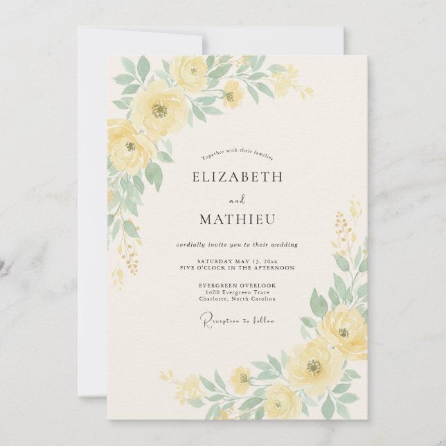 Pale Yellow Tranquil Spring Wedding Invitation (Front)