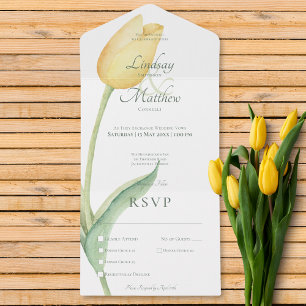 Pale Yellow Tulip Solo Modern Dinner All In One Invitation
