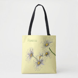 Pale Yellow Watercolor Daisy Design on Tote Bag