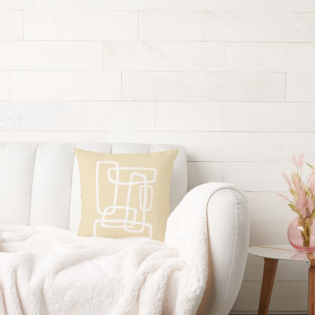Pale Yellow + White Abstract Interlocking Shapes Cushion (Couch)