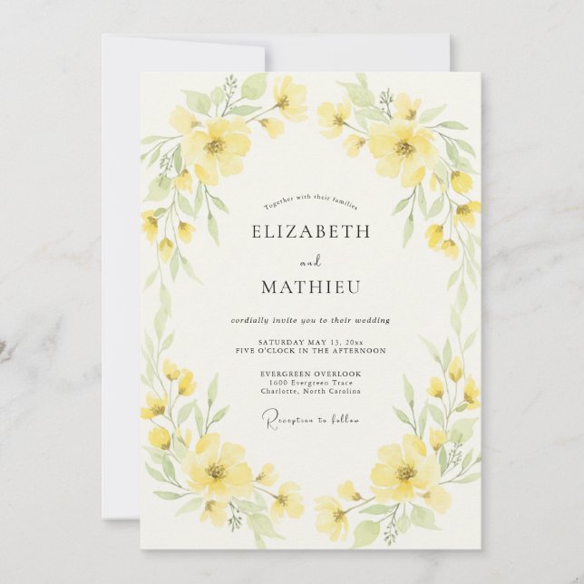 Pale Yellow Wildflower Wedding Invitation (Front)