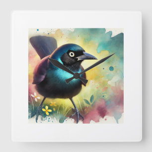Paleeyed Blackbird 220824AREF102 - Watercolor Square Wall Clock