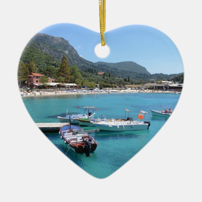 Paleokastritsa Beach, Corfu Ceramic Tree Decoration (Front)