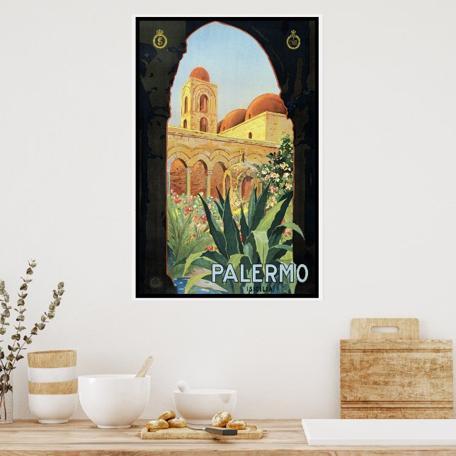 Palermo Church in Italy, Vintage Travel Poster Art (Kitchen)