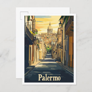 Palermo Italy Art Vintage Travel Illustration Postcard
