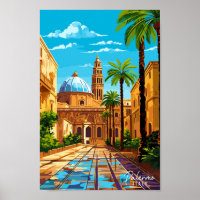 Palermo Italy vintage travel illustration