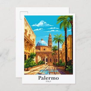 Palermo Italy Vintage Travel Potrait Illustration Postcard