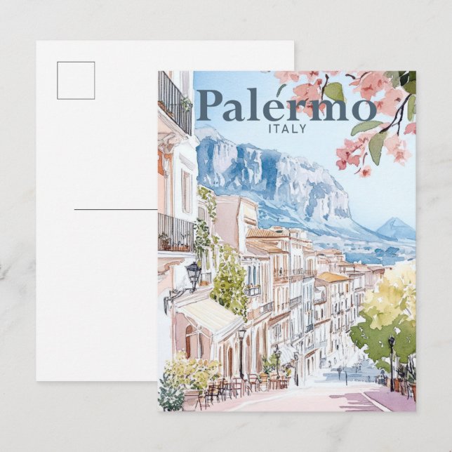 Palermo Italy Watercolor Painting Travel Postcard (Front/Back)