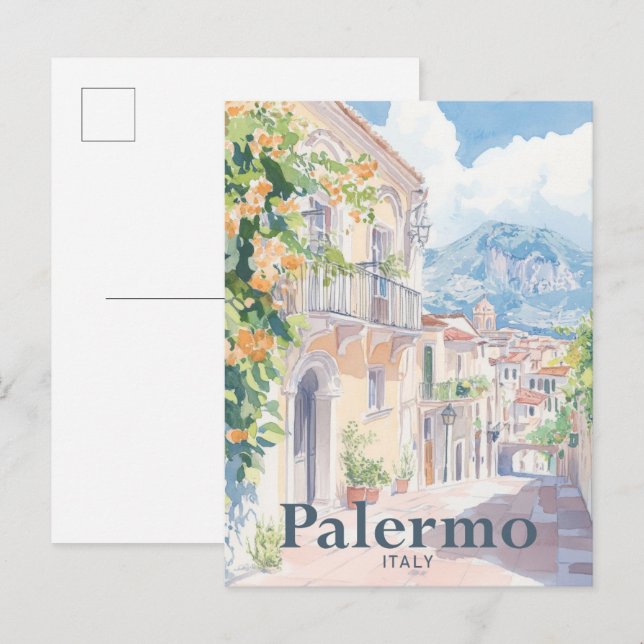 Palermo Italy Watercolor Painting Travel Postcard (Front/Back)