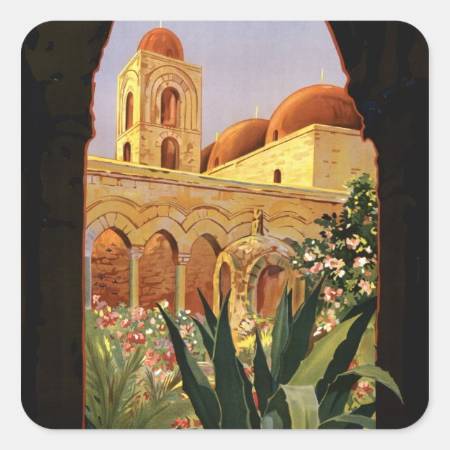 Palermo Sicily Italian Travel Poster 1920 ENIT Square Sticker (Front)