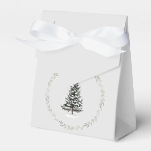 Palest Green Christmas Tree and Wreath on Silver Favour Box