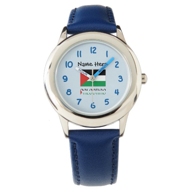 Palestine and Palestinian Flag with Your Name Watch (Front)