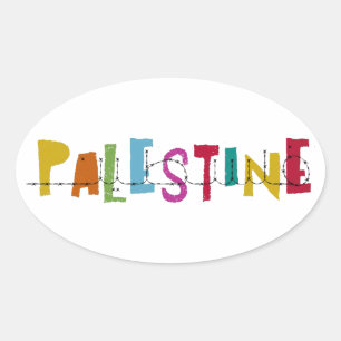 PALESTINE Arabic Name Colourful Oval Sticker