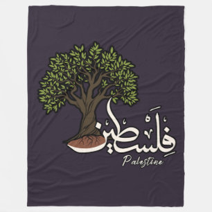 Palestine Arabic word with Palestinian Olive Tree Fleece Blanket