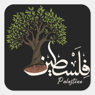 Palestine Arabic word with Palestinian Olive Tree  Square Sticker