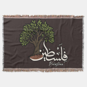 Palestine Arabic word with Palestinian Olive Tree  Throw Blanket