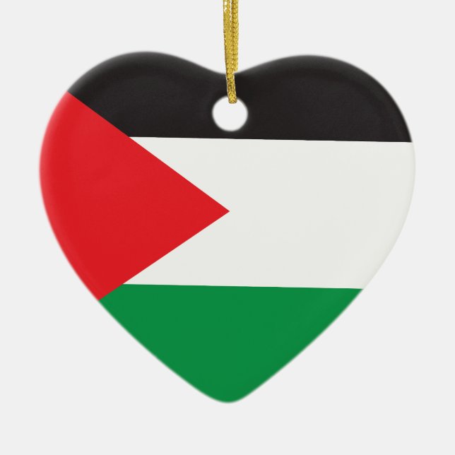 Palestine Button, Patriotic Palestinian Flag Ceramic Tree Decoration (Front)