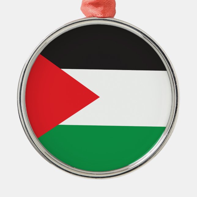 Palestine Button, Patriotic Palestinian Flag Metal Tree Decoration (Front)