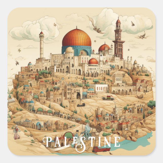 Palestine City Illustration Square Sticker (Front)