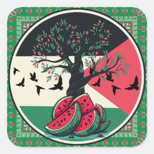 palestine culuture   palestine watermelon, olive t square sticker