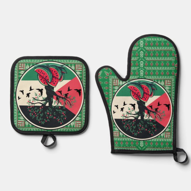 palestine culuture palestine watermelon olive tree oven mitt & pot holder set (Front)