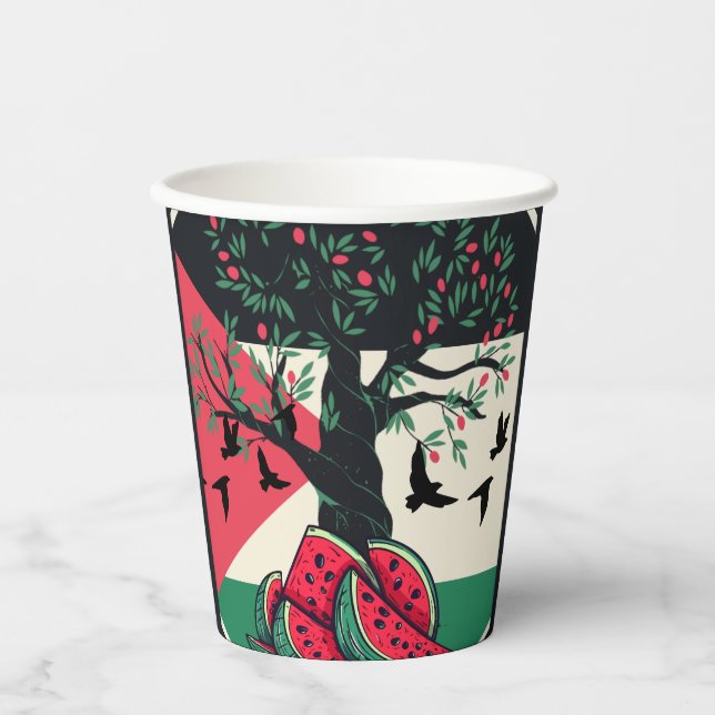 palestine culuture palestine watermelon olive tree paper cups (Front)