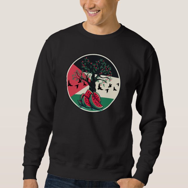 palestine culuture palestine watermelon olive tree sweatshirt (Front)