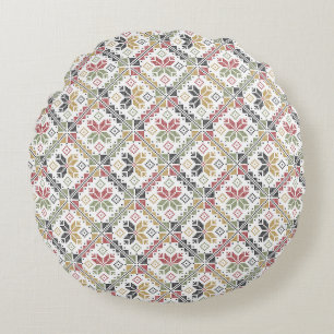 Palestine Embroidery Palestinian Tatreez Pattern12 Round Cushion