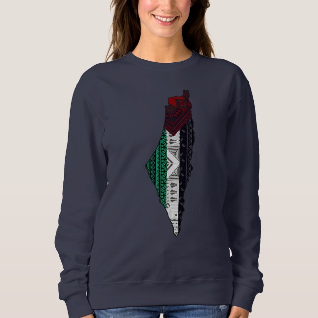 Palestine Embroidery tatreez Pattern flag map free Sweatshirt (Front)