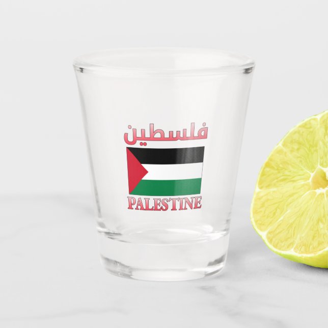 Palestine Flag فلسطين Arabic & English WordArt Shot Glass (Front)