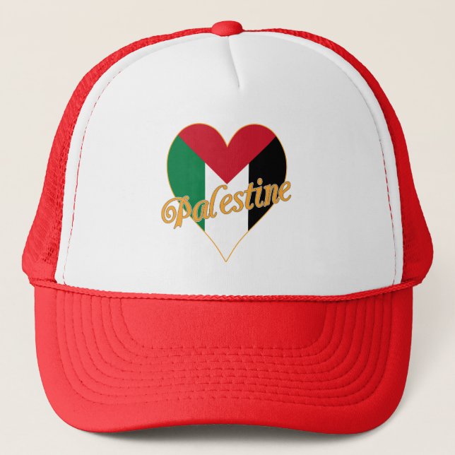 Palestine Flag فلسطين Arabic & English WordArt Trucker Hat (Front)