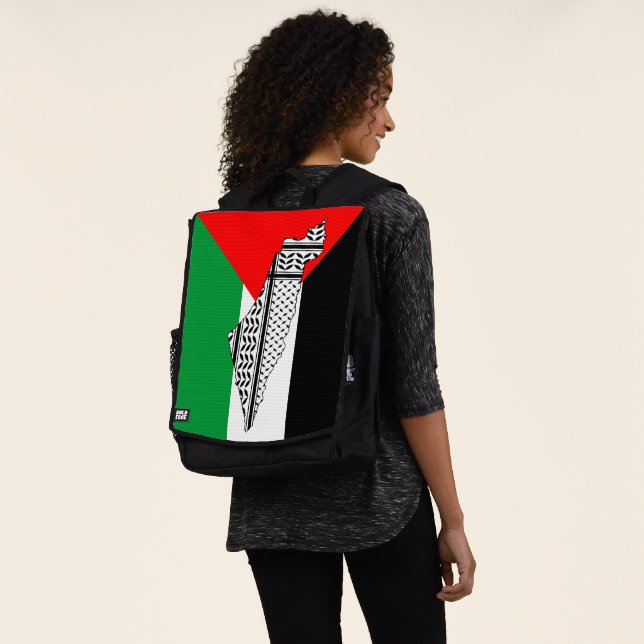 Palestine Flag and Map with Keffiyeg Pattern Backpack (Worn)