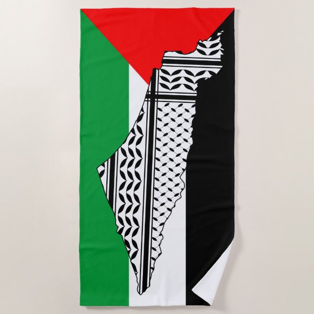  Palestine Flag and Map with Keffiyeg Pattern Beach Towel (Front)
