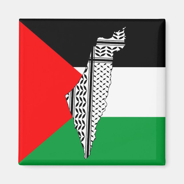 Palestine Flag and Map with Keffiyeg Pattern Magnet (Front)