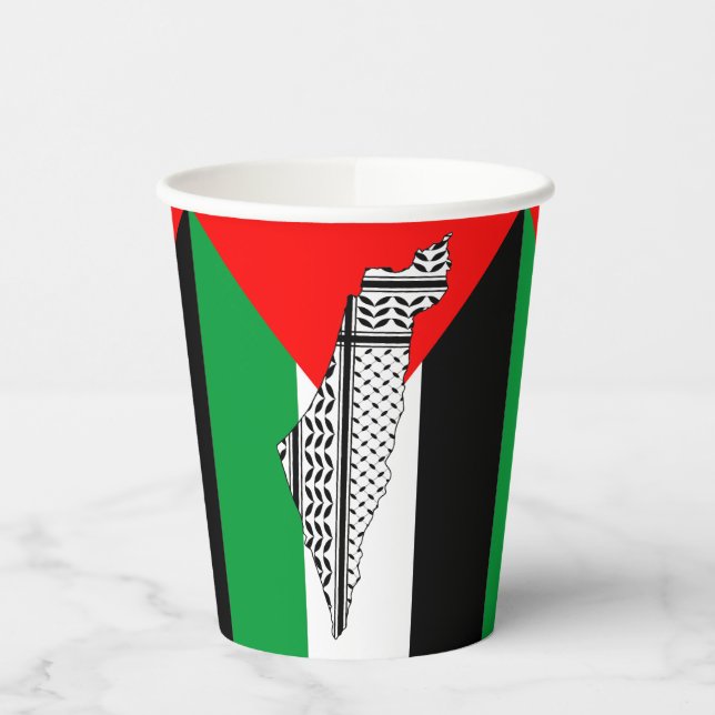 Palestine Flag and Map with Keffiyeg Pattern Paper Cups (Left)