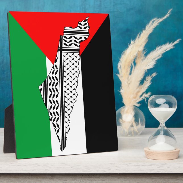 Palestine Flag and Map with Keffiyeg Pattern Plaque (Side)