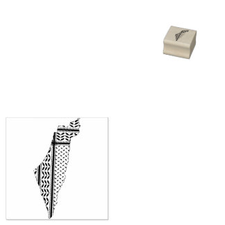  Palestine Flag and Map with Keffiyeg Pattern Rubber Stamp