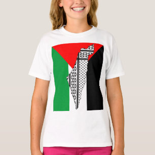  Palestine Flag and Map with Keffiyeg Pattern T-Shirt