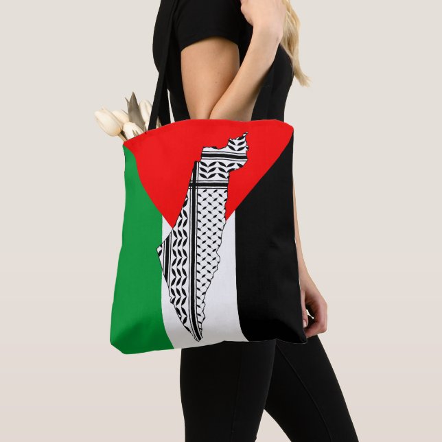  Palestine Flag and Map with Keffiyeg Pattern Tote Bag (Close Up)