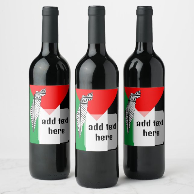  Palestine Flag and Map with Keffiyeg Pattern Wine Label (Bottles)