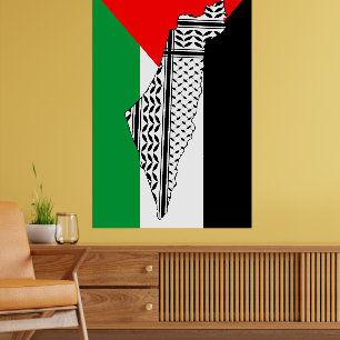 Palestine Flag and Map with Keffiyeg Traditional P Poster