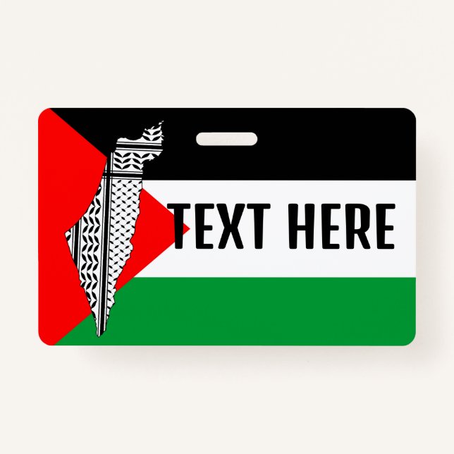 Palestine Flag and Map with Keffiyeh Pattern ID Badge (Front)