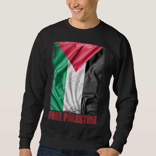 Palestine Flag Arabic Palestinian Distressed Free  Sweatshirt (Front)