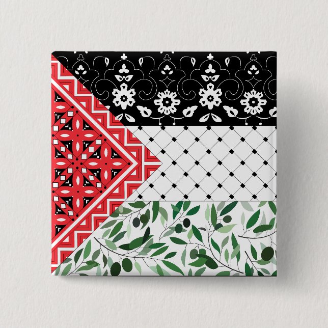 Palestine Flag Falastini Artwork Kuffiyeh Olives 15 Cm Square Badge (Front)