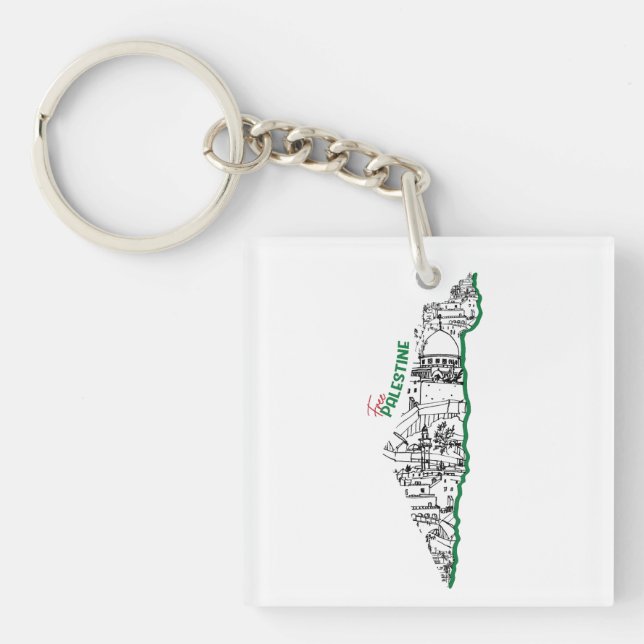 Palestine flag inside its map, Visit Palestine Key Ring (Front)