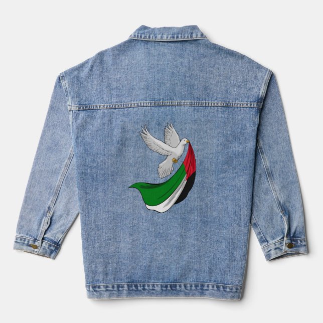 Palestine Flag, Peace Pigeon,  Denim Jacket (Back)