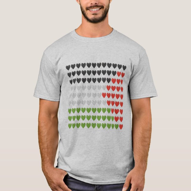  Palestine flag , red black and green hearts,   T-Shirt (Front)
